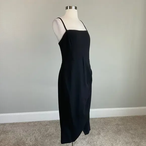 Laundry Black Midi Sheath Ruched Thigh Slit Sleeveless Cocktail Dress Size 16 - Picture 3 of 12